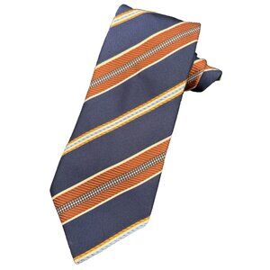 ERMENEGILDO ZEGNA Men's Tie 100% Silk ITALY Luxury Striped Gold Orange Blue 60"